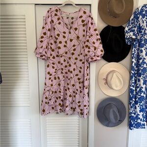 a new day Pink and Brown Floral Midi Dress